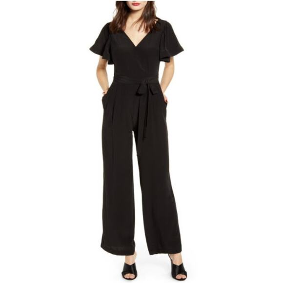 Endless Rose flounce sleeve jumpsuit ladies black Size Small NWT - Picture 1 of 10